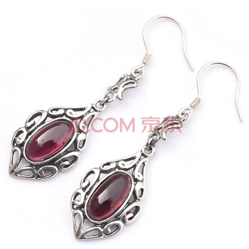 【九壹银庄】925银饰<em>纯银耳环</em>复古天然石榴石