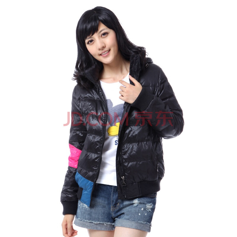 雅鹿 新品<em>女士</em>拼色<em>短款羽绒服</em> LD20050 黑色 