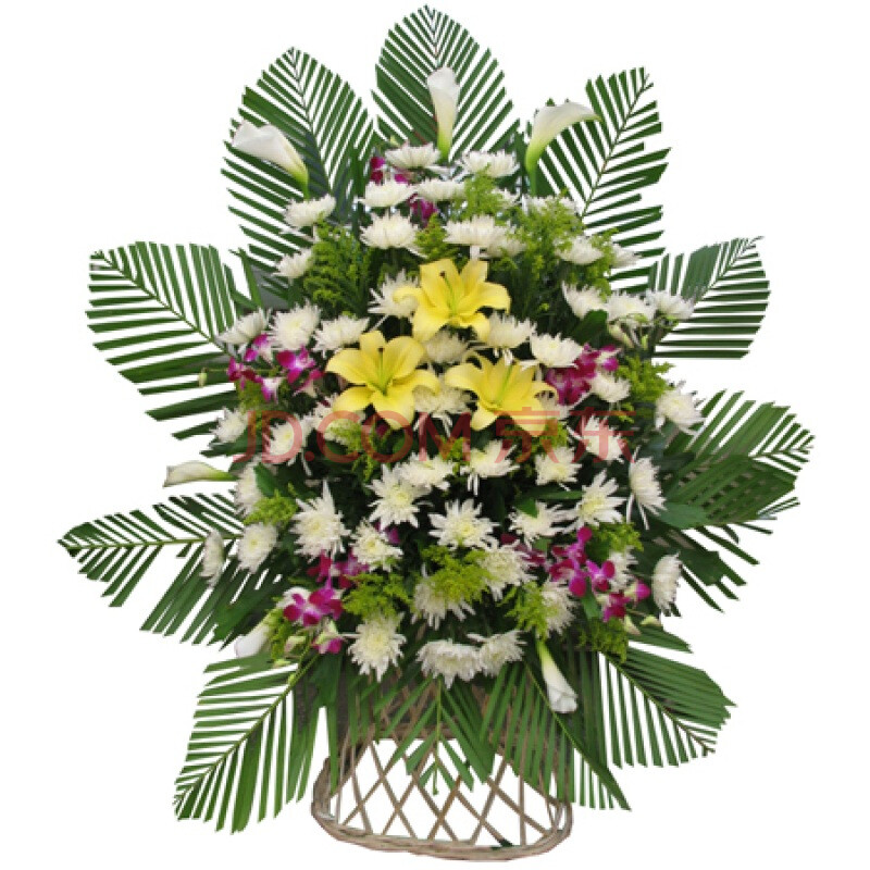 鲜花花篮 白菊花 黄百合 马蹄莲 祭扫图片
