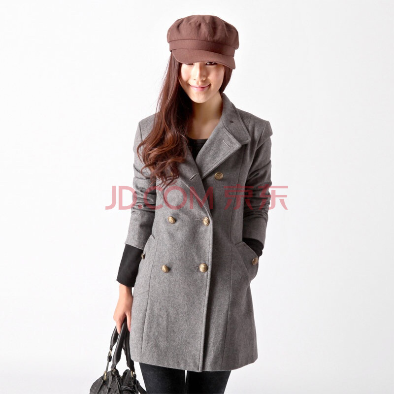 <em>韩都衣舍</em> 韩国<em>外套</em>秋冬季新品双排扣毛呢<em>外套</em>