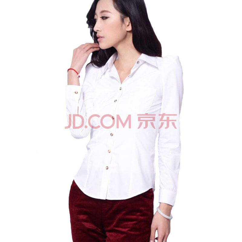 EyesonU 欧美风耸肩淑女衬衫职业泡泡袖收腰衬衫工作服 C-J006 白色 XL