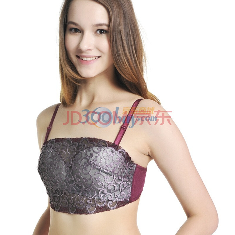 clostyle洛黛尔舒适透气蕾丝镂空刺绣典雅防露光抹胸文胸合二为一 紫色 75b图片