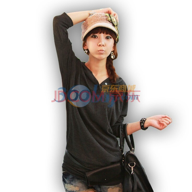 AnnaSu 秋装带帽女款时尚打底衫女装韩版修身长袖t恤C073 黑色 均码