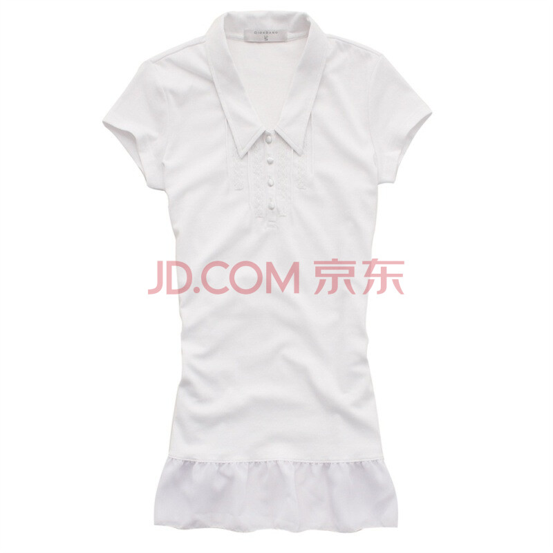 Giordano/佐丹奴女装雪纺边长版A型短袖衫01319065 白色 L