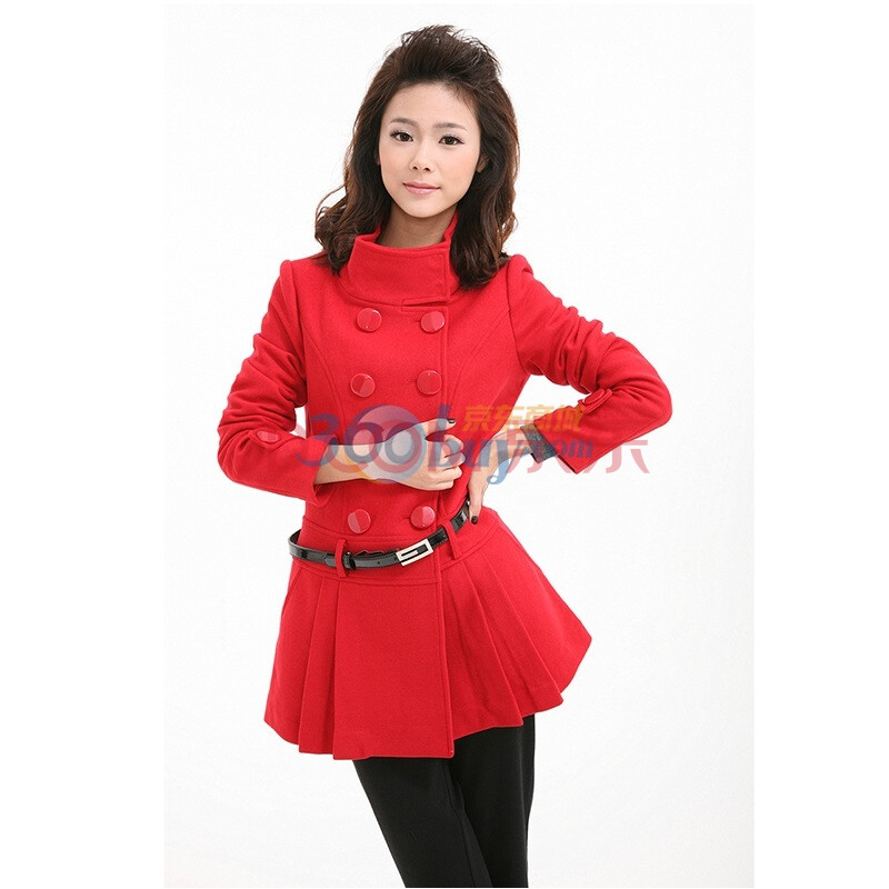 蒂娜莉莎 春装新品毛呢外套 中款裙摆毛呢外套