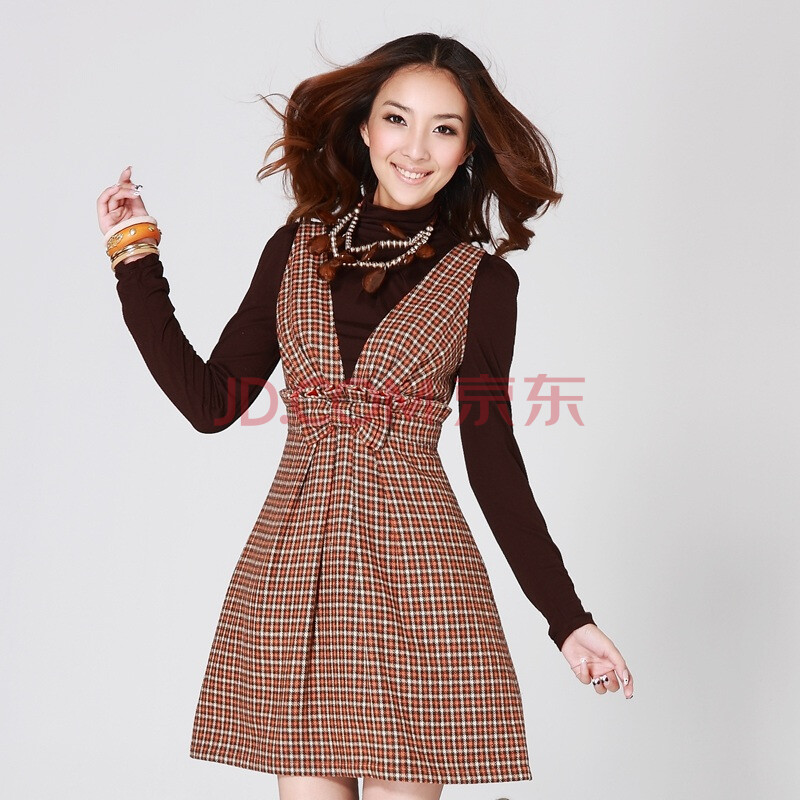 南梦蔻2011<em>秋装</em>新款<em>女装韩版</em>修身格子大V领背