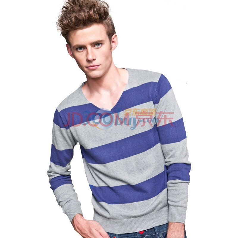 SPORTICA斯波帝卡秋装<em>男士</em>v领<em>条纹</em>针织衫男