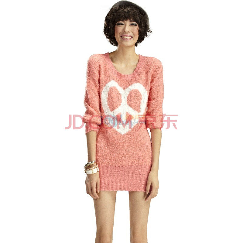 OTHERMIX 七格格 甜美<em>外套</em>毛衣<em>粉色</em>爱心<em>长款</em>