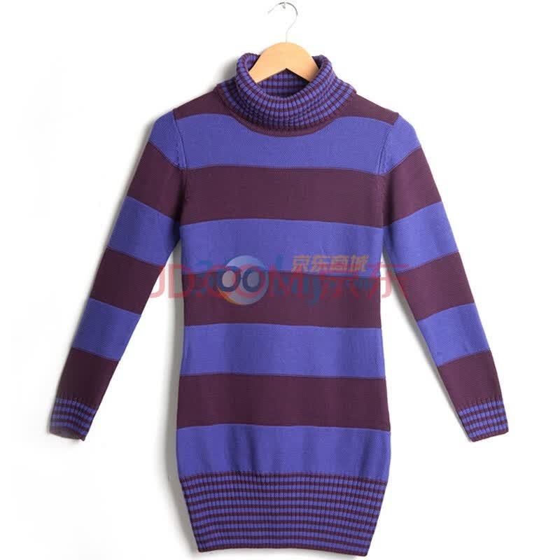 蓝海湾 韩版高贵修身复古条纹<em>毛衣裙</em> 690 紫色