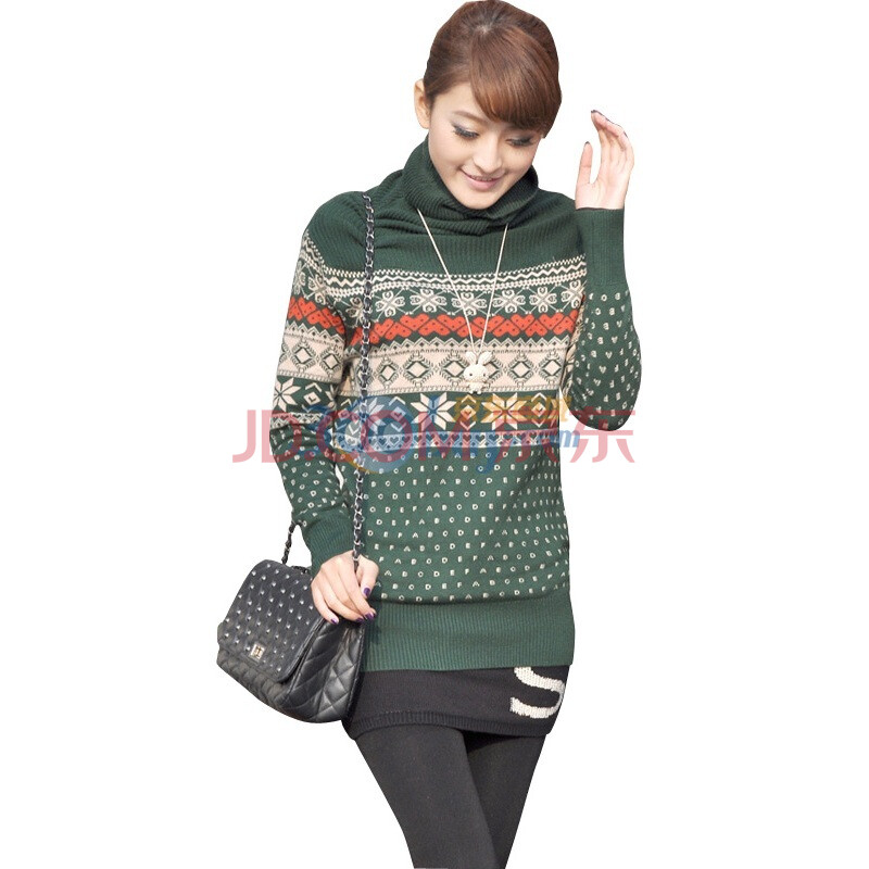 蝶恋 新款<em>小鹿雪花</em>点点图案堆堆领中长款<em>毛衣</em>