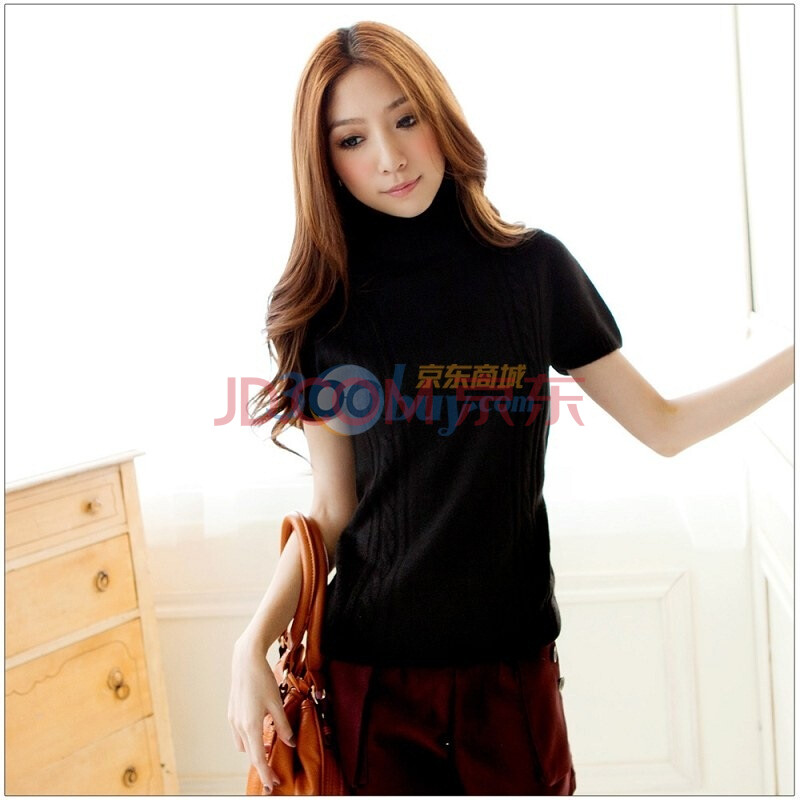 东京着衣 套头修身女装麻花<em>高领短袖毛衣</em>1020