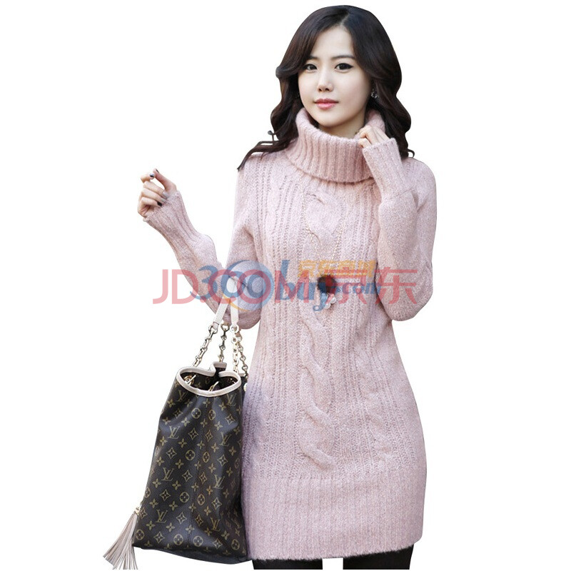 蓝海湾韩版<em>高领中长款毛衣</em> 725 粉红 L图片