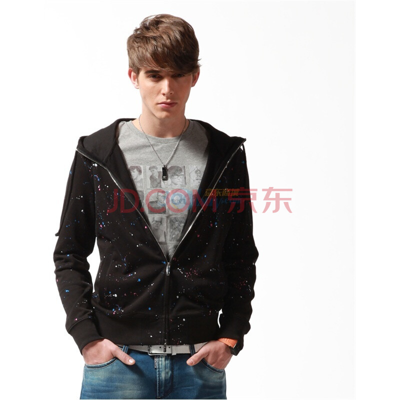 XG <em>针织</em>男士时尚休闲带帽长袖<em>拉链针织开衫</em>1