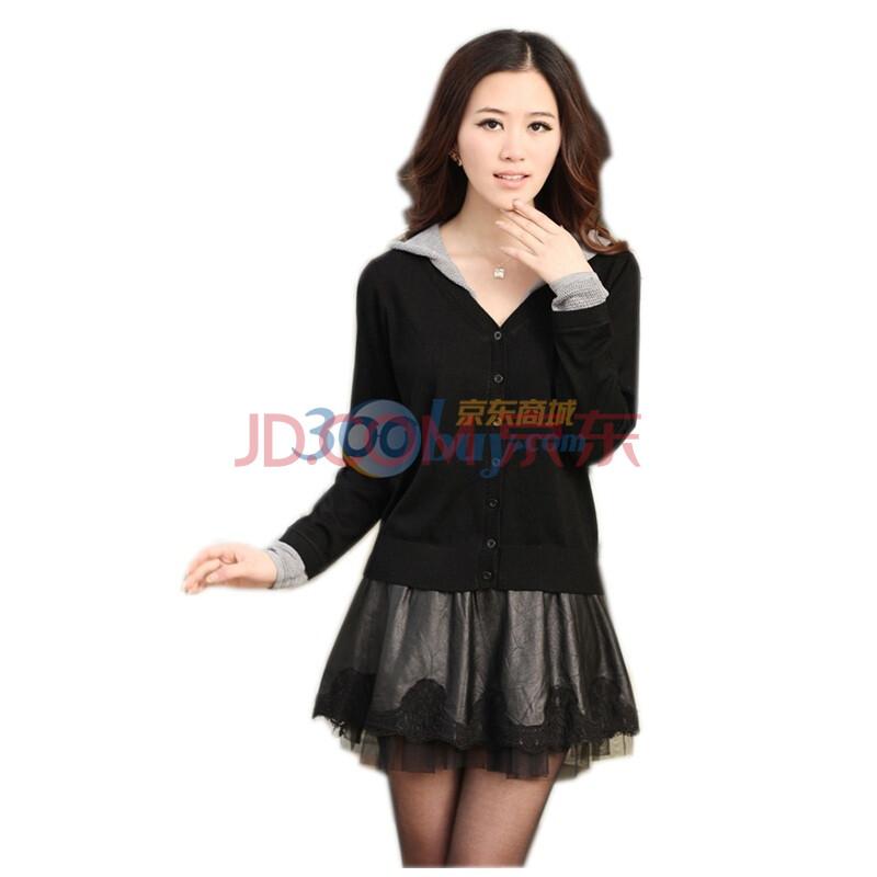 维多克果VITOCOGO 2012春款女士V领针织衫女式羊毛衫小开衫带帽镂空P88908 黑 115图片