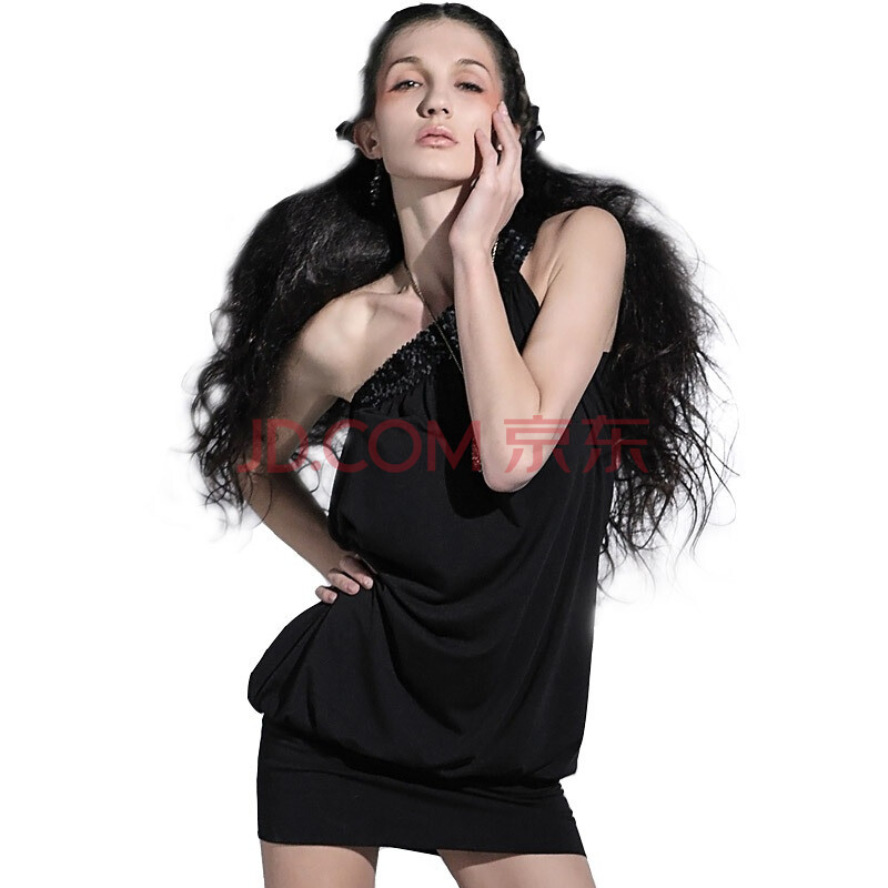 欧莱诺OLOMO典雅珠片女款斜肩小礼服裙111