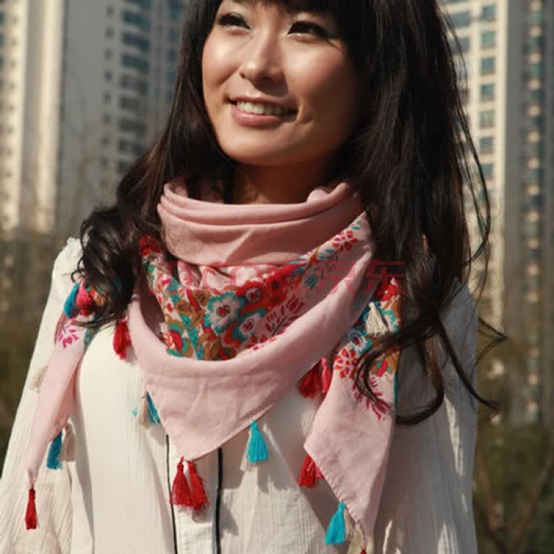 乐为<em>围巾春秋女士</em>全棉<em>围巾</em>l10fc105 酒红色 均