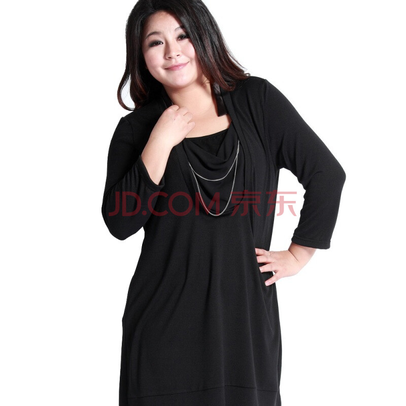 MSSHE 加大码女装2012秋装新品胖妞长衫欧美风格连衣裙9077 黑色 2XL图片