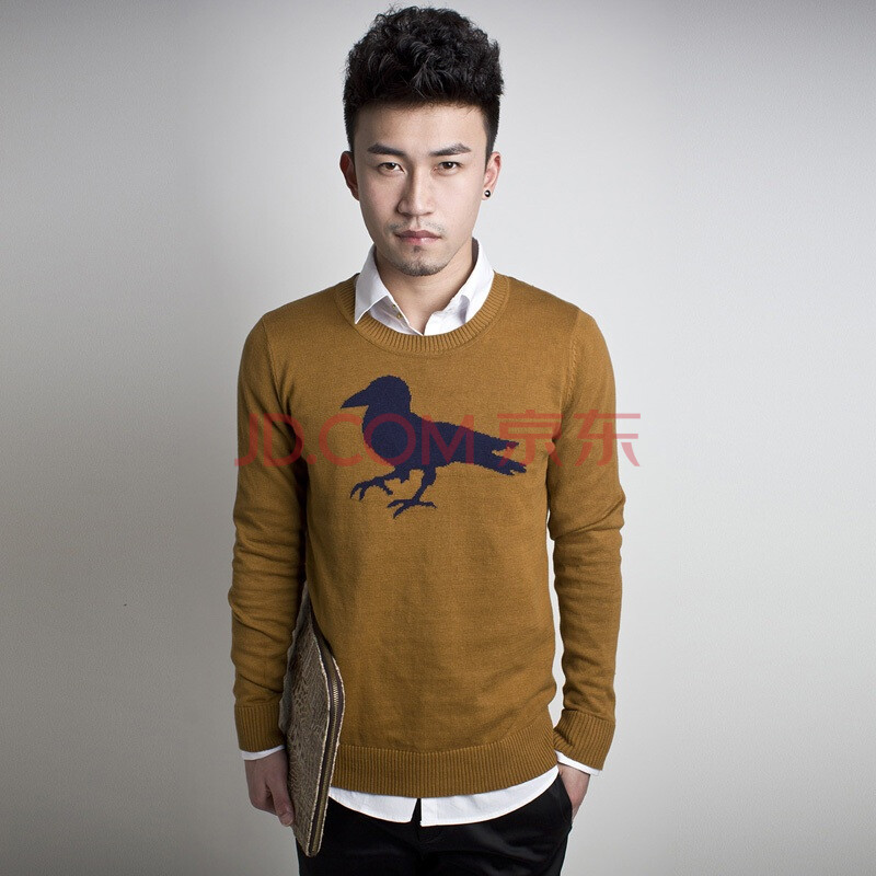 CRIUSDUKE秋冬韩版学院风简约休闲男毛衣线衫714017 桔红色 175\/110图片