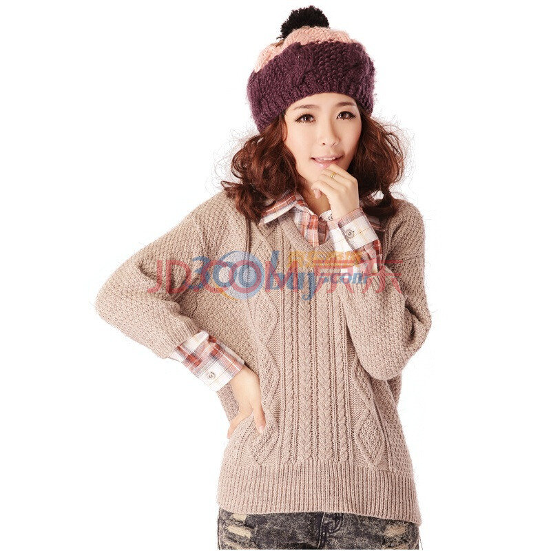 蓝海湾韩版宽松<em>打底毛衣</em>假两件704 杏色 均码