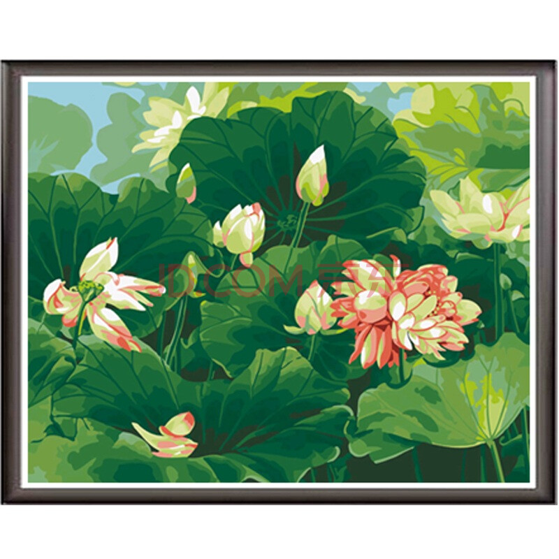 手绘<em>油画</em> DIY<em>数字油画</em> 盛夏荷花40X50CM<em>图片</em>