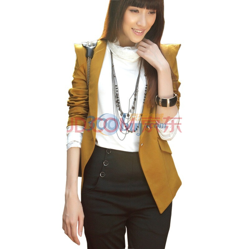 沃谷 春夏 韩版耸肩修身小<em>西装 短外套</em> 金<em>驼色</em> 