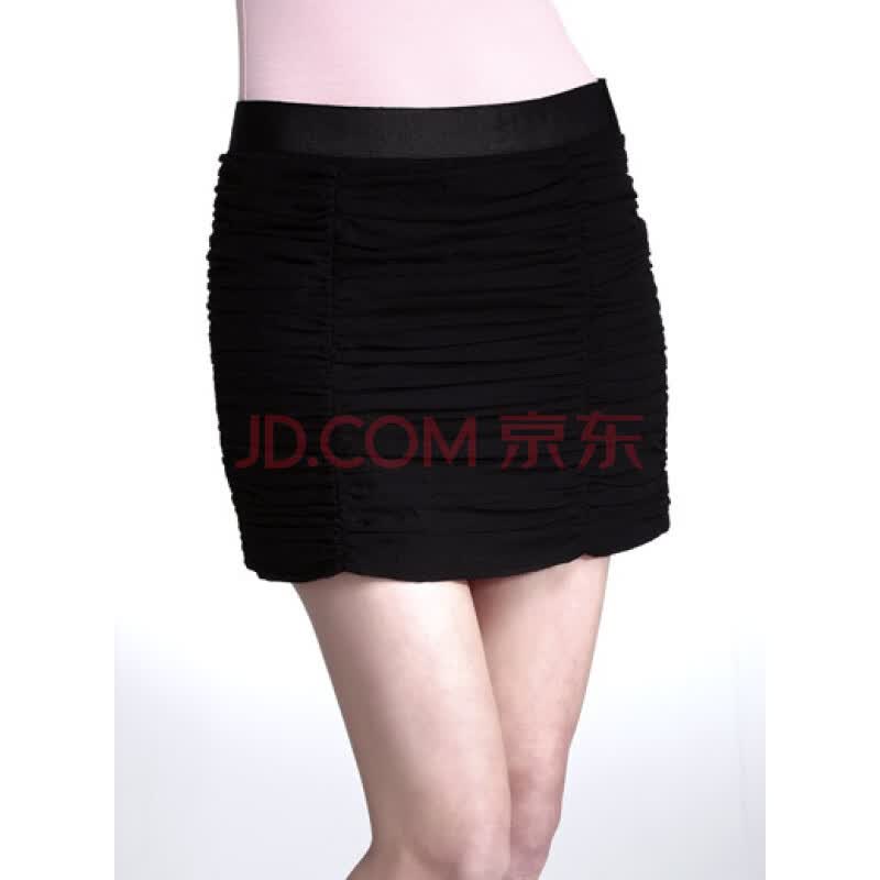 梦芭莎Moonbasa 雪纺缩褶6片裙(034311202) 黑色 XL