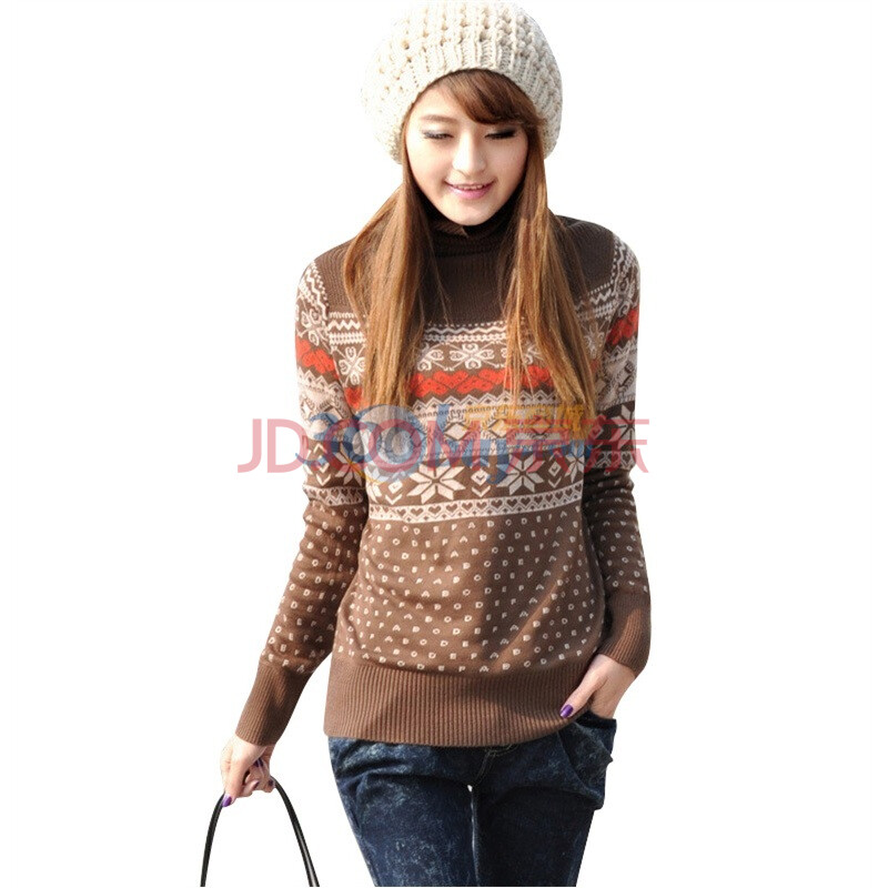 恋 新款<em>小鹿雪花</em>点点<em>图案</em>堆堆领中长款<em>毛衣</em>11