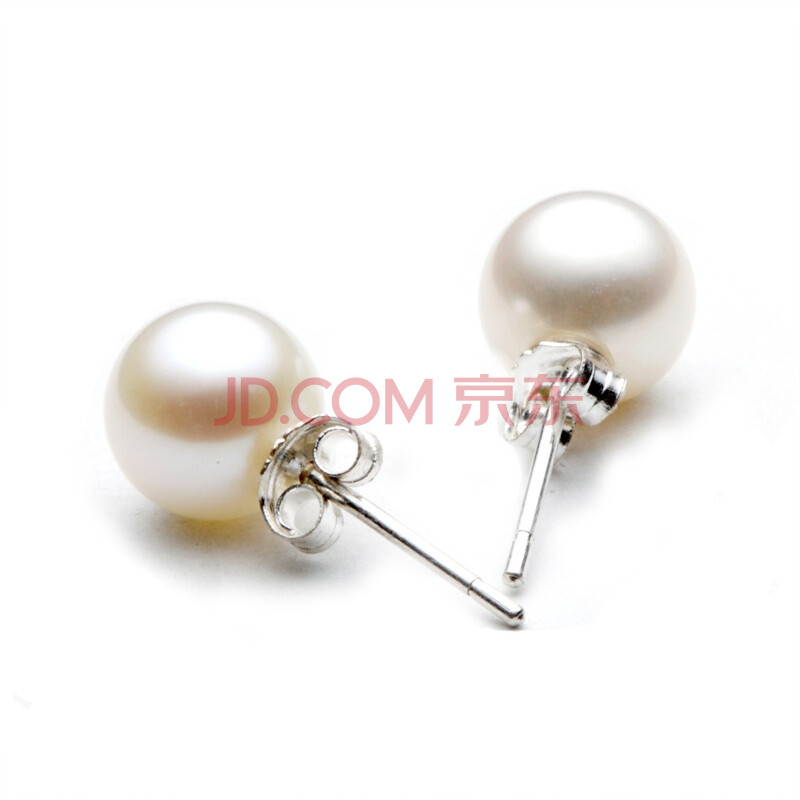 千玺珠宝 7-7.5mm天然白色珍珠<em>纯银耳钉耳环</em>