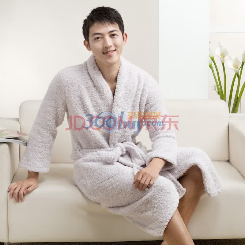 荻嘉茂 <em>珊瑚绒男士睡袍</em>/浴袍 1110 卡其色 XL<em>图片</em>