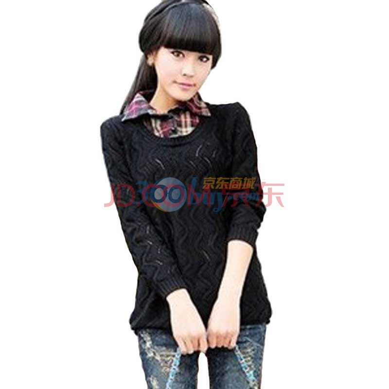 EyesonU 假两件套<em>镂空毛衣衬衫</em>领休闲外套针