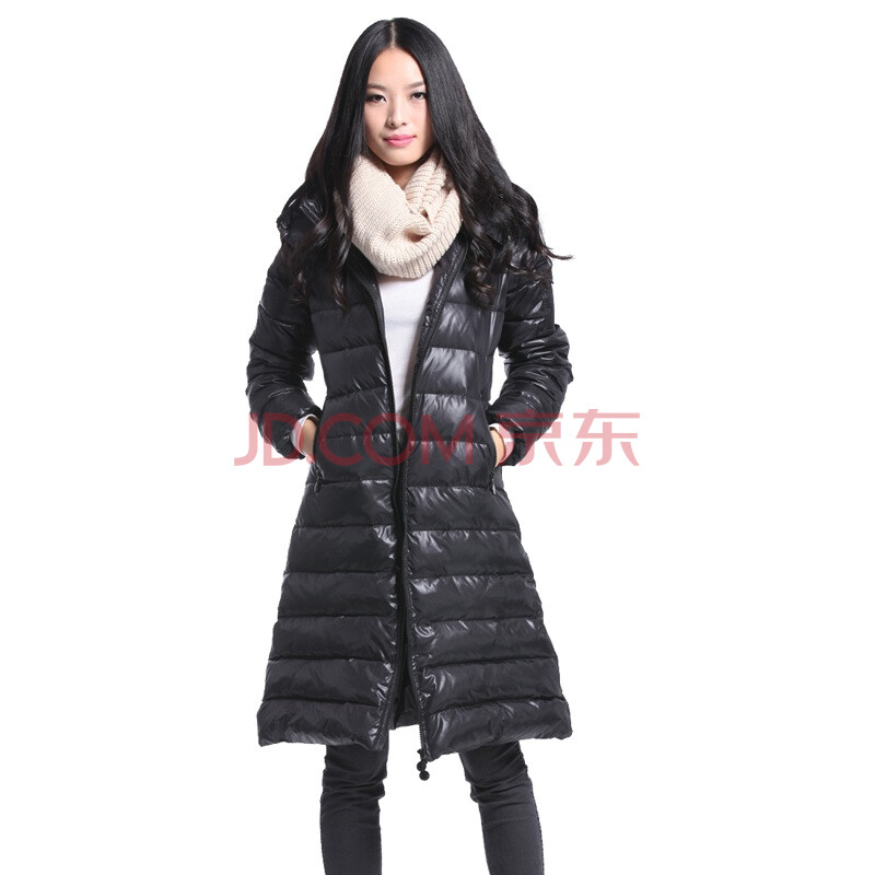 IVEEREE <em>羽绒服女款</em>爆款黑色<em>长款</em>收腰带帽 A