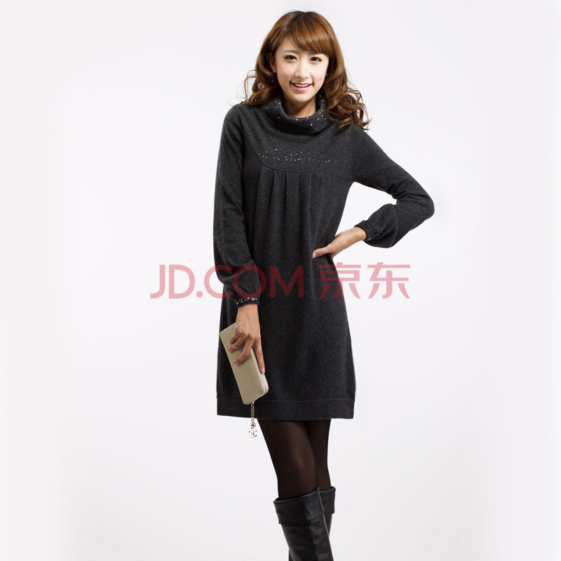 HZ 时尚韩版潮流女装中<em>长款毛衣高领</em>连衣裙羊