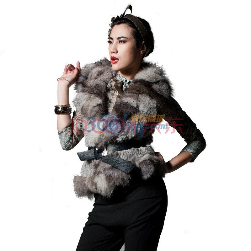 魔头MOTOUL 女装狐狸毛<em>编织时尚</em>皮草背心马