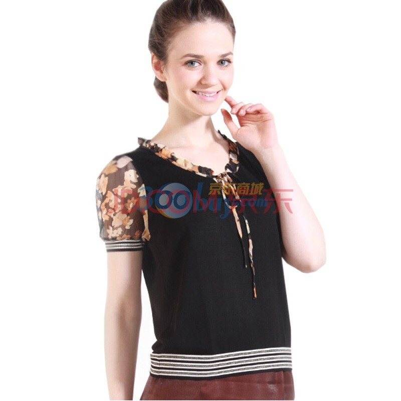 荣仕雅rosyear 珍珠纤维雪纺纱袖<em>短袖女</em>T恤84