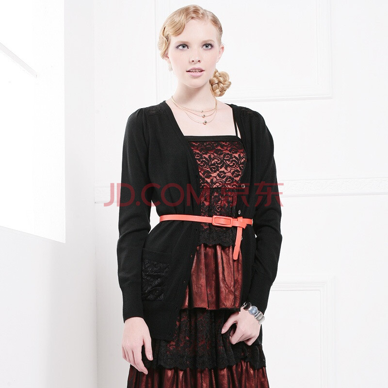 011秋装新品女士蕾丝拼接<em>中长针织开衫外套</em>1