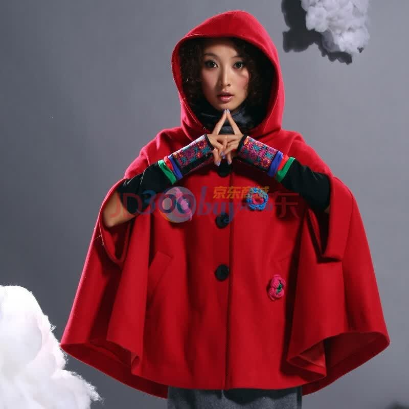 裂帛 新女秋装中袖带帽格子长斗篷<em>外套</em> <em>女巫</em>1