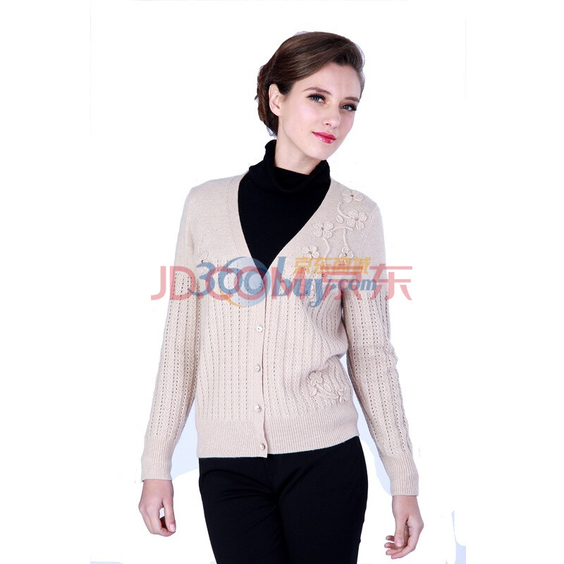 戈林斯丹 秋冬针织女款<em>羊绒</em>衫 V领<em>绣花女式开</em>