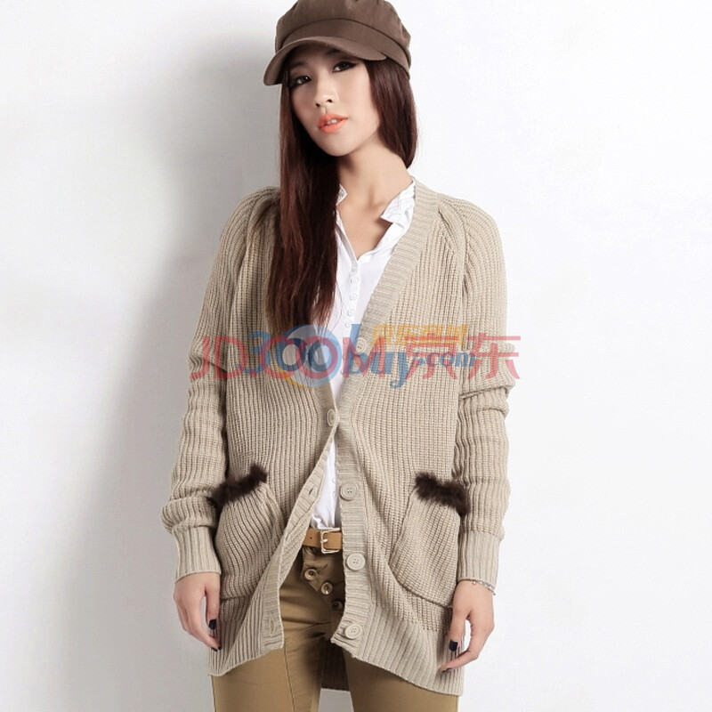 <em>韩都衣舍</em> 韩国<em>针织衫</em>春季新品<em>开衫</em>纯色V领插肩