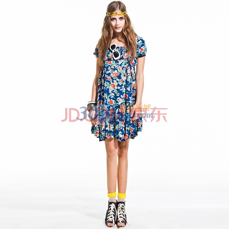 PEACEBIRD太平鸟碎花连衣裙AL1110681 蓝