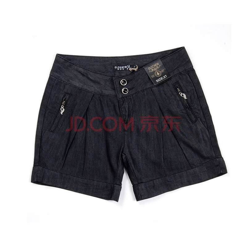 鎏恒色夏装<em>女款</em>无弹<em>牛仔短裤</em>2112-1063551 黑