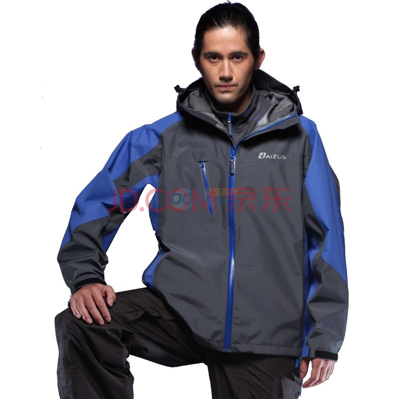百足氏户外服装品牌装备三层压胶防水透气男款冲锋衣CMN-1037 宝蓝色 XL图片