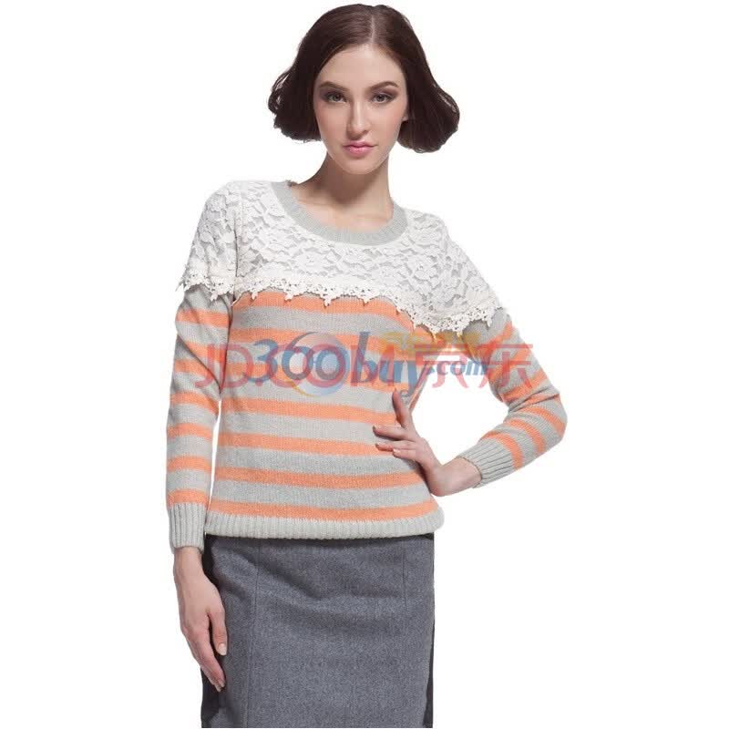 <em>ochirly欧时力 毛衣</em> 新款长袖红灰条蕾丝<em>条纹</em>11