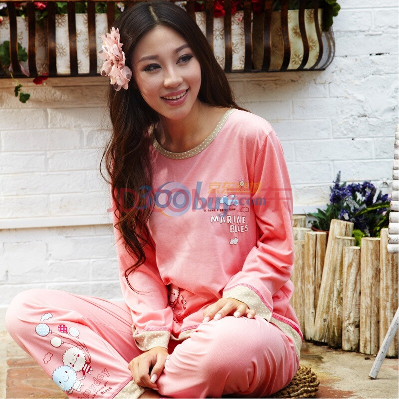 雪俐秋季<em>可爱</em>长袖优质针织<em>棉睡衣</em>家居服套装 