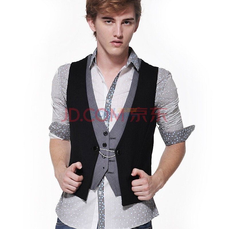 积普JIPU 完美修身精致金属链扣假两件<em>男士西</em>