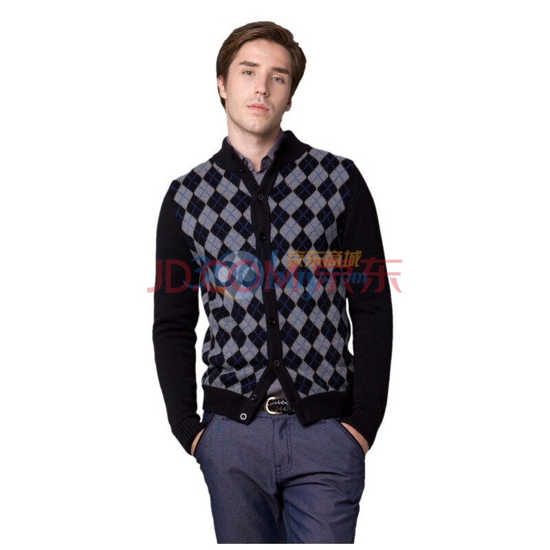 Justyle男士钟爱修身版经典<em>菱形</em>格立领全棉<em>开衫</em>