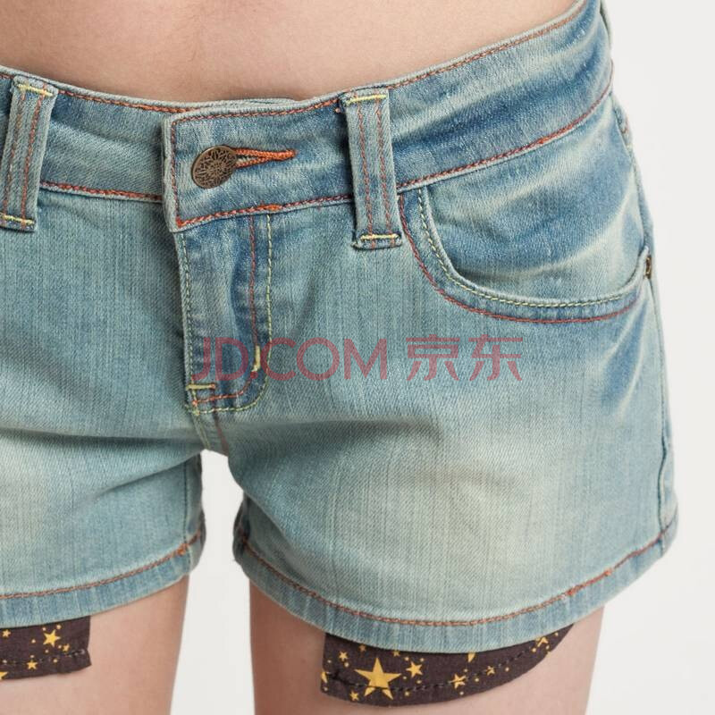 佩尔斯LPEERLESS炫色星语露袋牛仔<em>短裤</em> 中