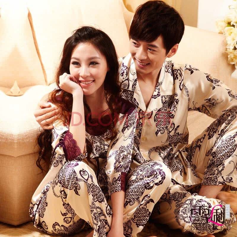 雪俐<em>春秋</em>仿真丝丝质<em>情侣睡衣</em>家居服 男款<em>长袖</em>