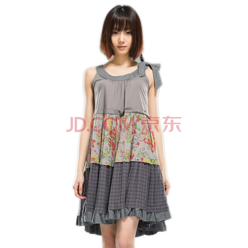 圣迪奥 <em>sdeer 女装</em>田园风格纹碎花拼接背心连衣
