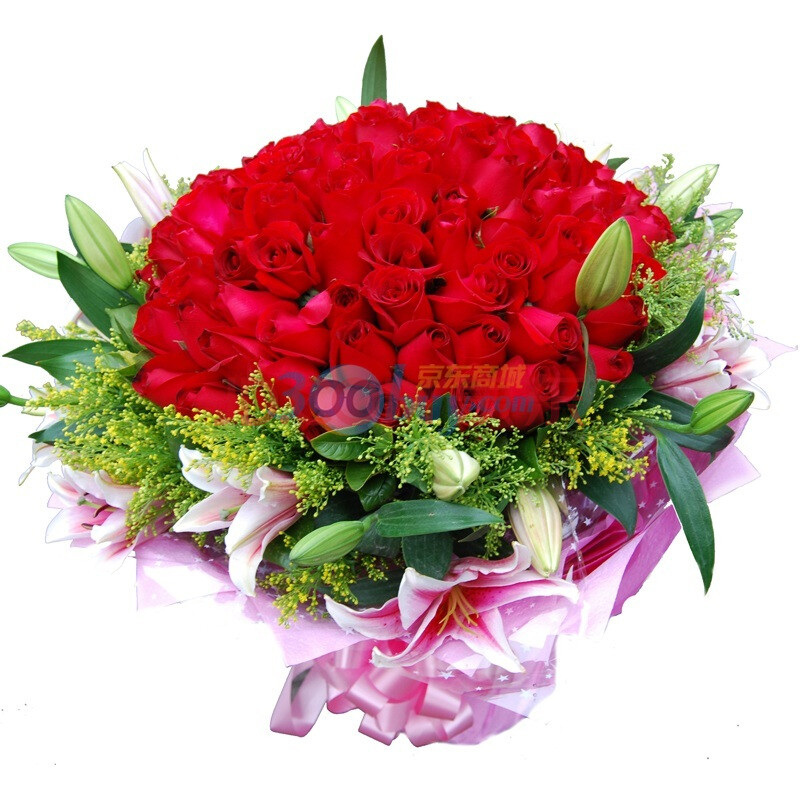 鲜花速递 红玫瑰鲜花花束66枝+ 8支香水百合 幸福天空 非节日时间图片
