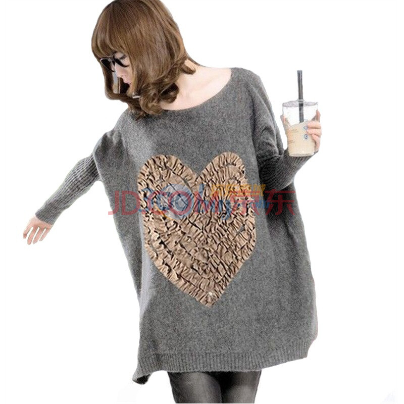 EyesonU <em>韩版</em>立体心形大码宽松<em>毛衣</em>针织衫 <em>女</em>